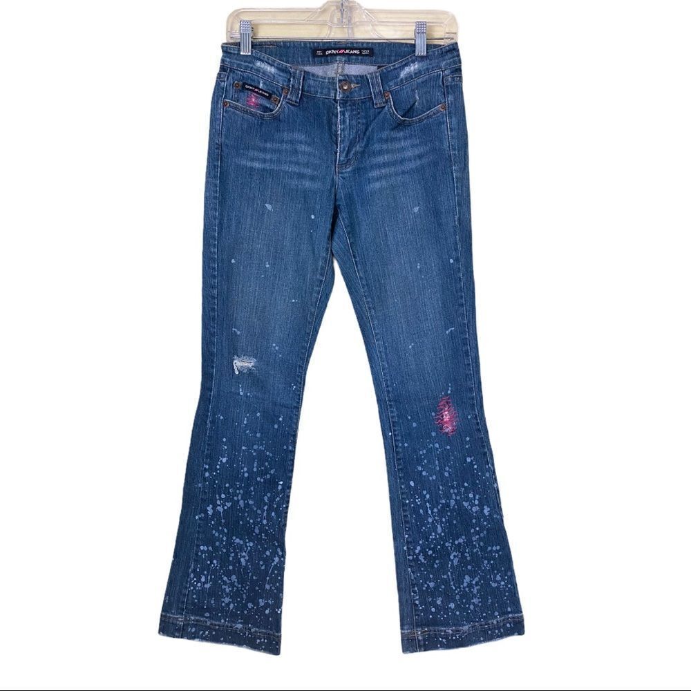 DKNY Embroidered Paint Splash Denim Flare Jeans 5